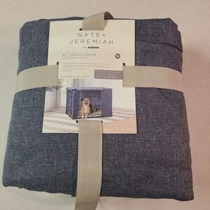 NEW Nate & Jeremiah Grey Linen Blend Cloth Crate Cover 42” Pet Furniture Accent
